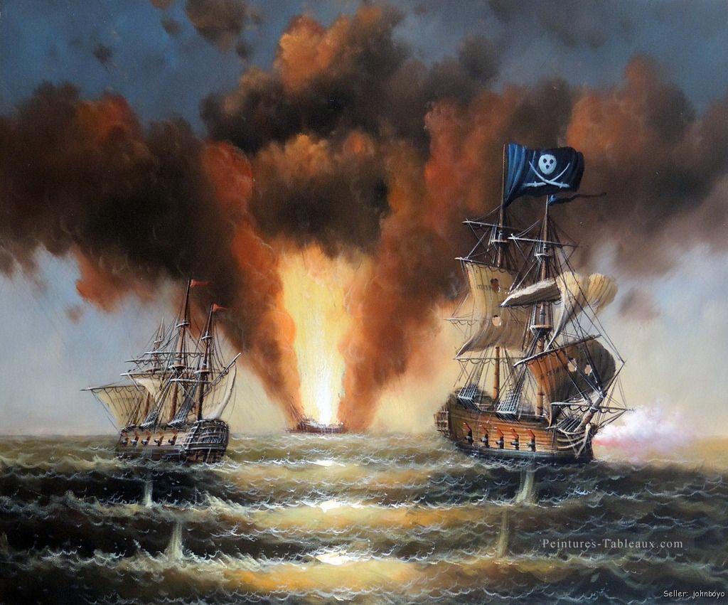 navire de guerre pirate Peintures à l'huile